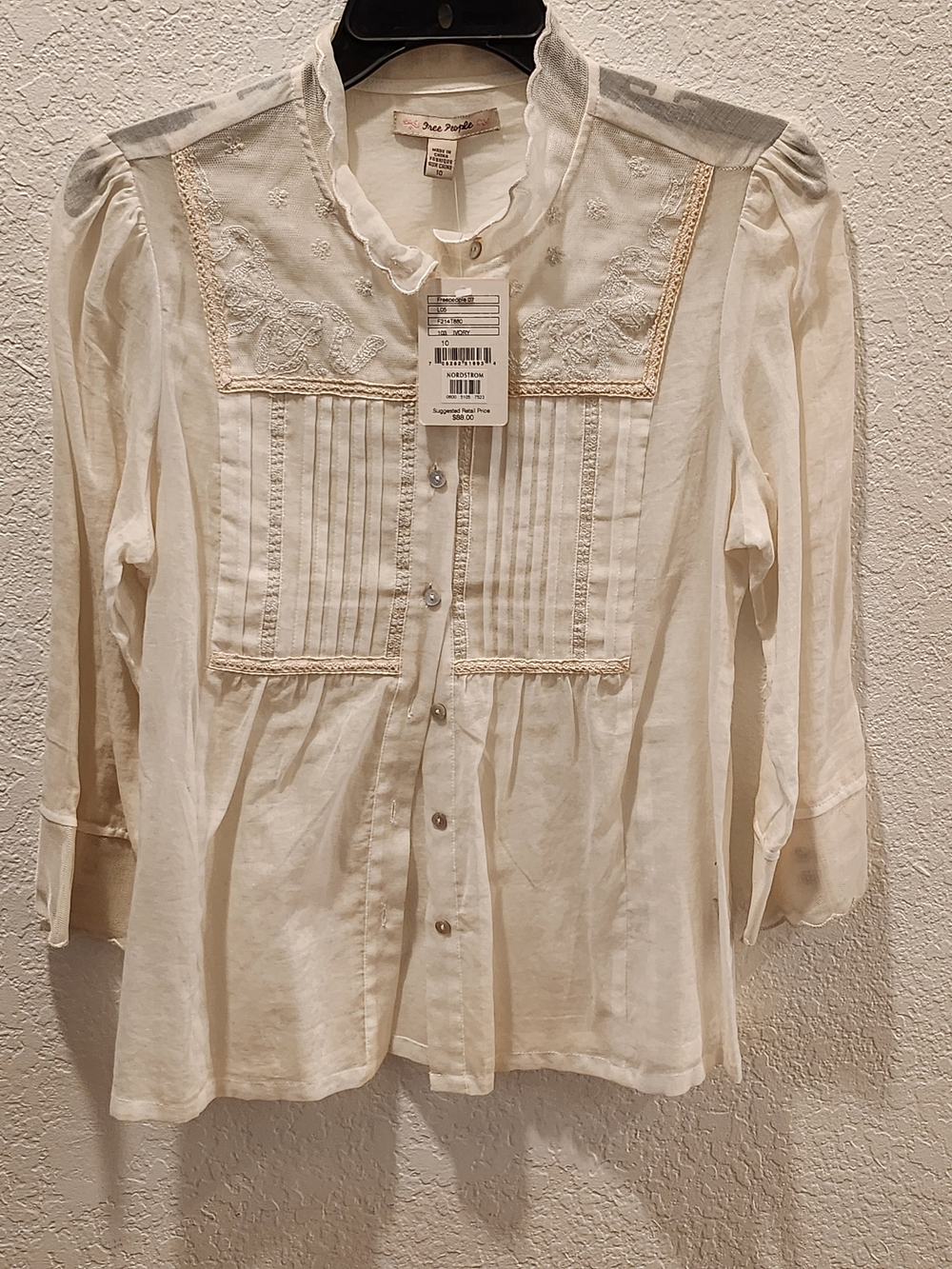 Free People Women's Cream Embroidered Button-Front Blouse